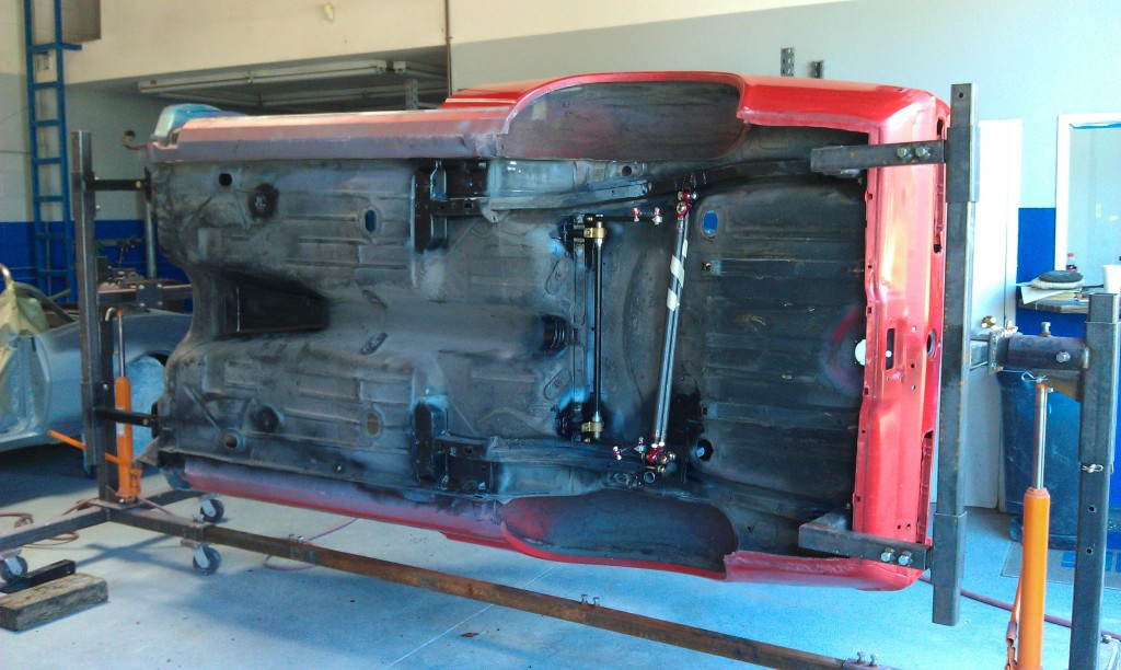 On rotisserie, to media blaster JRho's '67 Camaro Z28 STX build