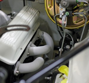 headers installed, 302 Z28 Camaro engine bay